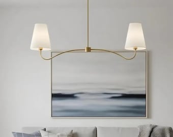 Linjär mässingskrona med 2 ljuskällor | Modern mat- och köksölampa i mitten av århundradet