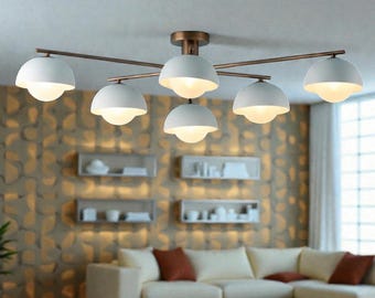 Mid Century Modern 6-Light Chandelier | Ceiling Fixture for Dining, Living & Bedroom | Designer Home Decor