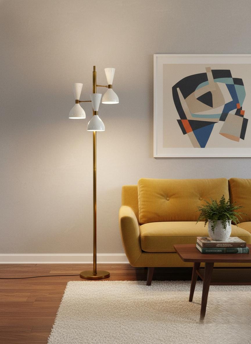 Mid-century Italian Style Brass Floor Lamp With Base and Cone-shaped ...