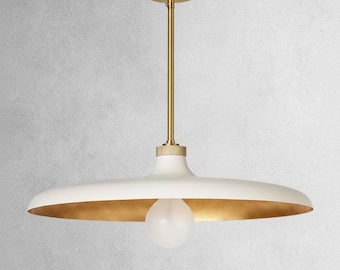 Large Brass Dome Pendant Light – Modern Kitchen Island Lighting | Mid Century Hanging Ceiling Lamp