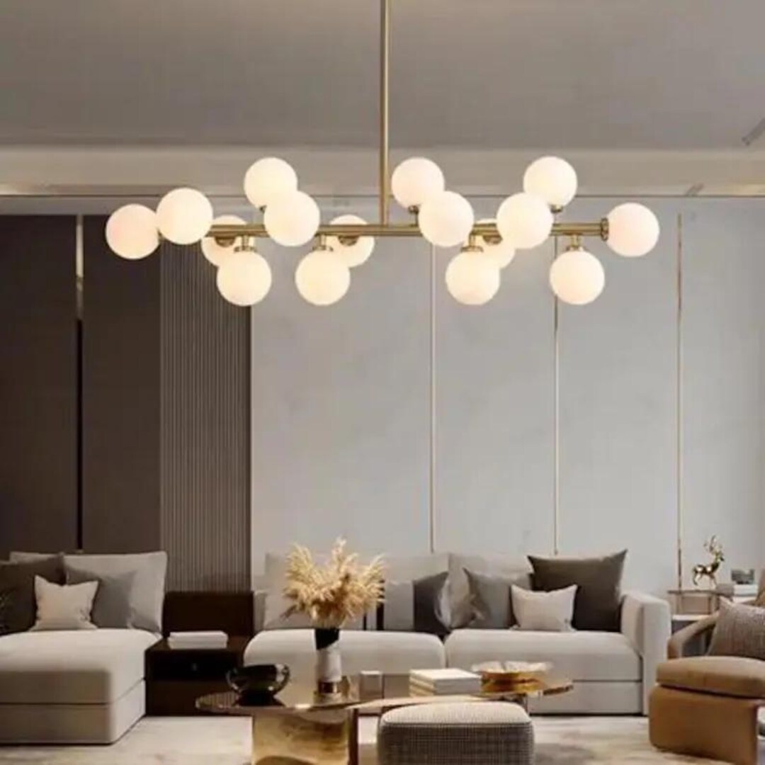 Mid-century Sputnik Chandelier 16 Light Brass Globe Linear Pendant ...