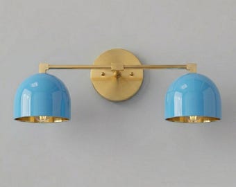 バスルーム用洗面化粧台照明：ミッドセンチュリーモダンスタイルの真鍮製壁掛け照明器具