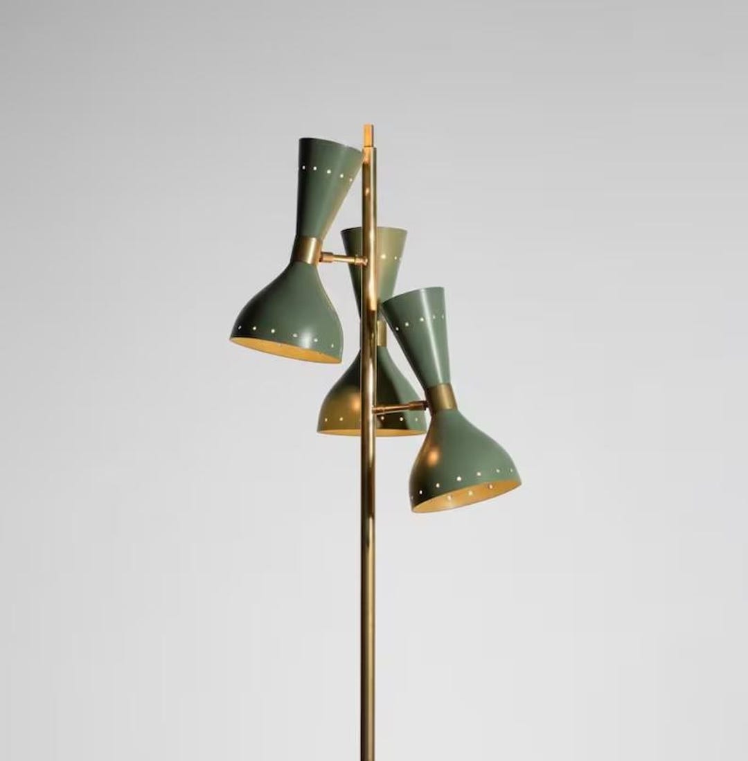 Mid-century Italian Style Brass Floor Lamp With Base and Cone-shaped ...