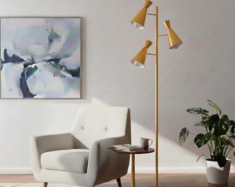Mid Century Modern 3-Shade Floor Lamp | Handmade Metal Lamp | Living Room Lighting
