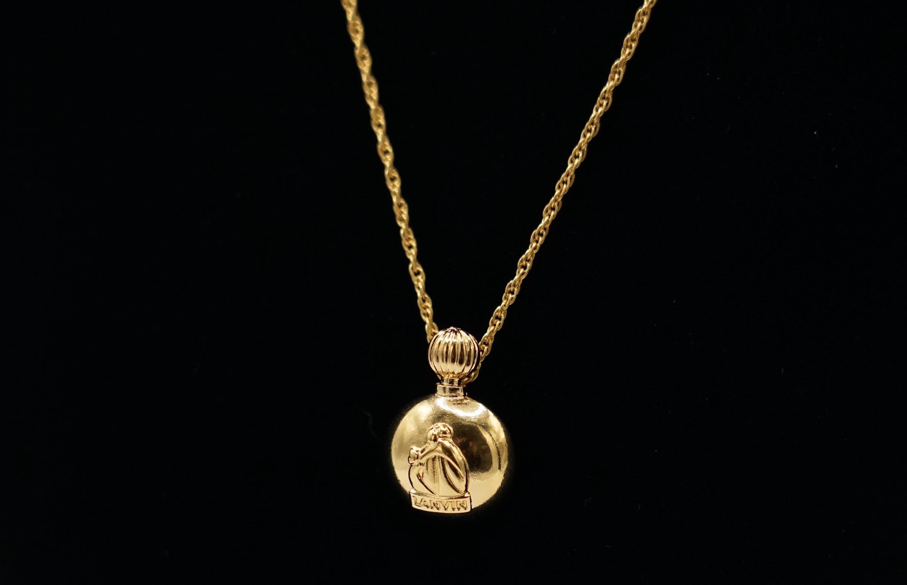 LANVIN Vintage Gold Plated Necklace Logo Pendant Woman With Child