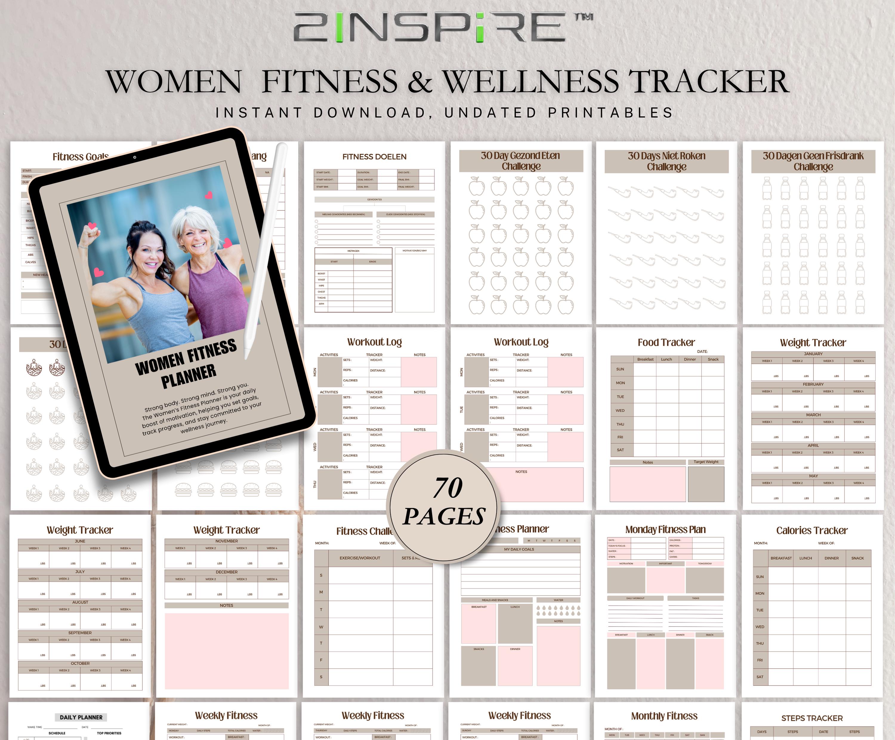 Women Fitness and Wellness Tracker Guide, Self-care and Workout Planner ...