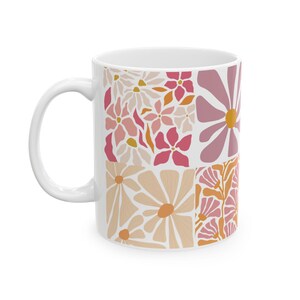 Modern Floral Ceramic Mug, Minimal Linocut Flower Coffee Cup, Neutral Botanical Mug, Gift for Her, Stylish Everyday Mug image 5
