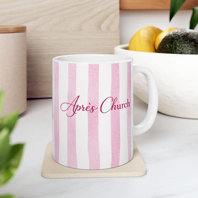 Sunday Reset Coffee Mug, Calm Christian Aesthetic Mug, Après Church Mug, Pink Stripe Faith Mug, Minimal Christian Gift image 6