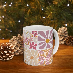 Modern Floral Ceramic Mug, Minimal Linocut Flower Coffee Cup, Neutral Botanical Mug, Gift for Her, Stylish Everyday Mug image 8