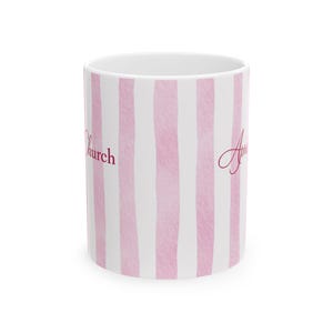 Sunday Reset Coffee Mug, Calm Christian Aesthetic Mug, Après Church Mug, Pink Stripe Faith Mug, Minimal Christian Gift image 3