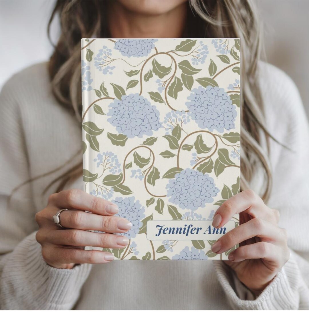 Personalized Hydrangea Journal, Custom Name Notebook, Floral Garden ...