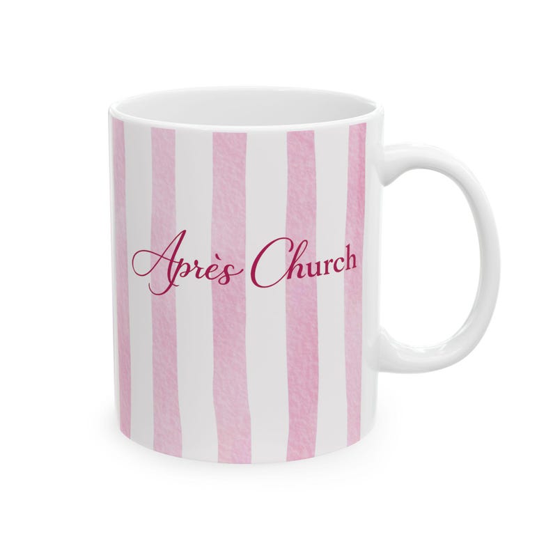 Sunday Reset Coffee Mug, Calm Christian Aesthetic Mug, Après Church Mug, Pink Stripe Faith Mug, Minimal Christian Gift image 5