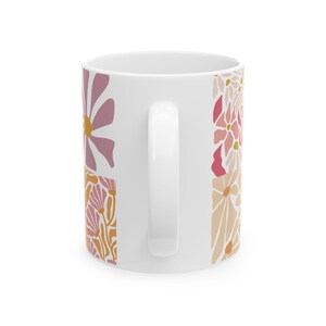 Modern Floral Ceramic Mug, Minimal Linocut Flower Coffee Cup, Neutral Botanical Mug, Gift for Her, Stylish Everyday Mug image 4