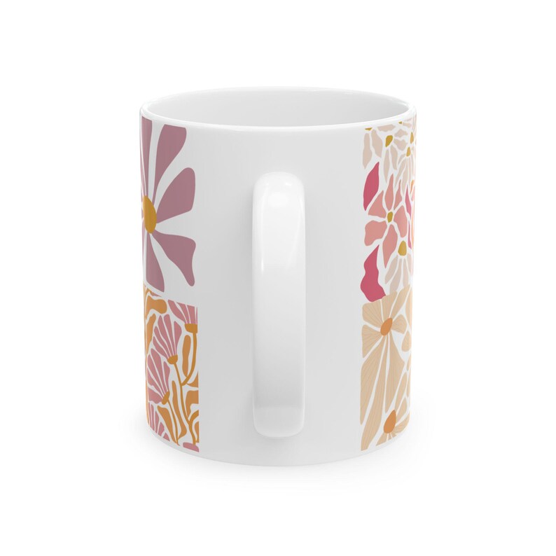 Modern Floral Ceramic Mug, Minimal Linocut Flower Coffee Cup, Neutral Botanical Mug, Gift for Her, Stylish Everyday Mug image 4