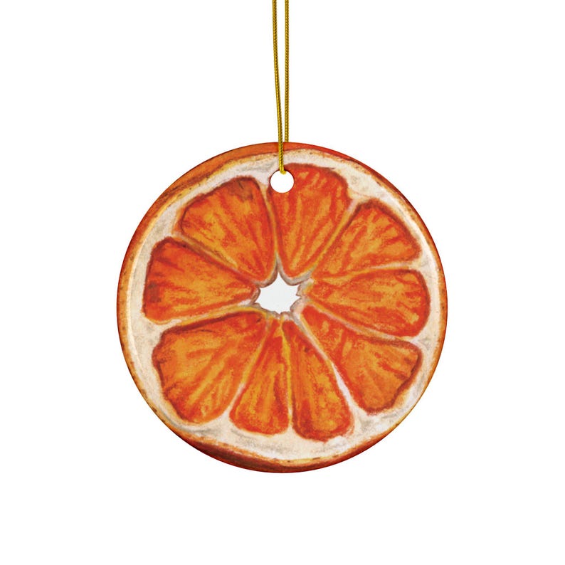 Personalized Citrus Slice Flat Ceramic Ornament, Custom Name Christmas Ornament, Fruit Themed Holiday Decoration, Glossy Orange Keepsake 画像 4