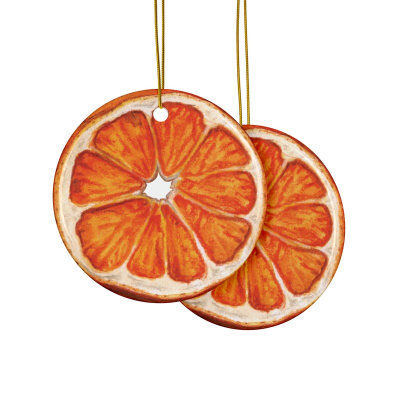 Personalized Citrus Slice Flat Ceramic Ornament, Custom Name Christmas Ornament, Fruit Themed Holiday Decoration, Glossy Orange Keepsake 画像 5