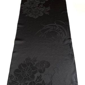 Black Vintage Silk Kimono Fabric woven floral jacquard Japanese 100% silk textile. Sustainable sewing materials Eco Friendly image 10