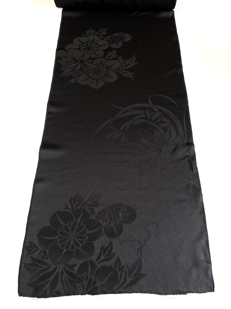 Black Vintage Silk Kimono Fabric woven floral jacquard Japanese 100% silk textile. Sustainable sewing materials Eco Friendly image 10