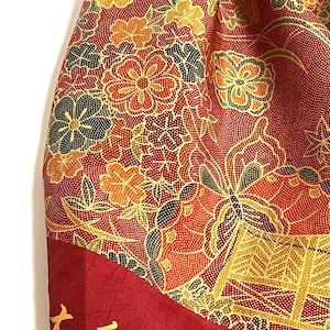 Vintage Japanese Silk Burgundy Floral Kimono Fabric bolt by the yard flower and butterfly 100% Silk OFF the bolt Sustainable Eco Fabric