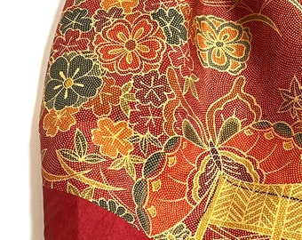 Vintage Japanese Silk Burgundy Floral Kimono Fabric bolt by the yard flower and butterfly 100% Silk OFF the bolt Sustainable Eco Fabric