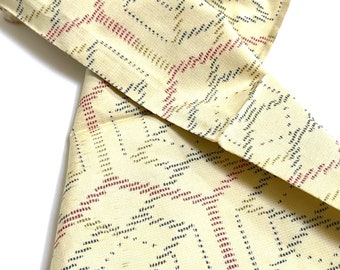 Cream IKAT Tsumugi Silk Fabric: Geometric blue green red Raw Silk Kimono Panel