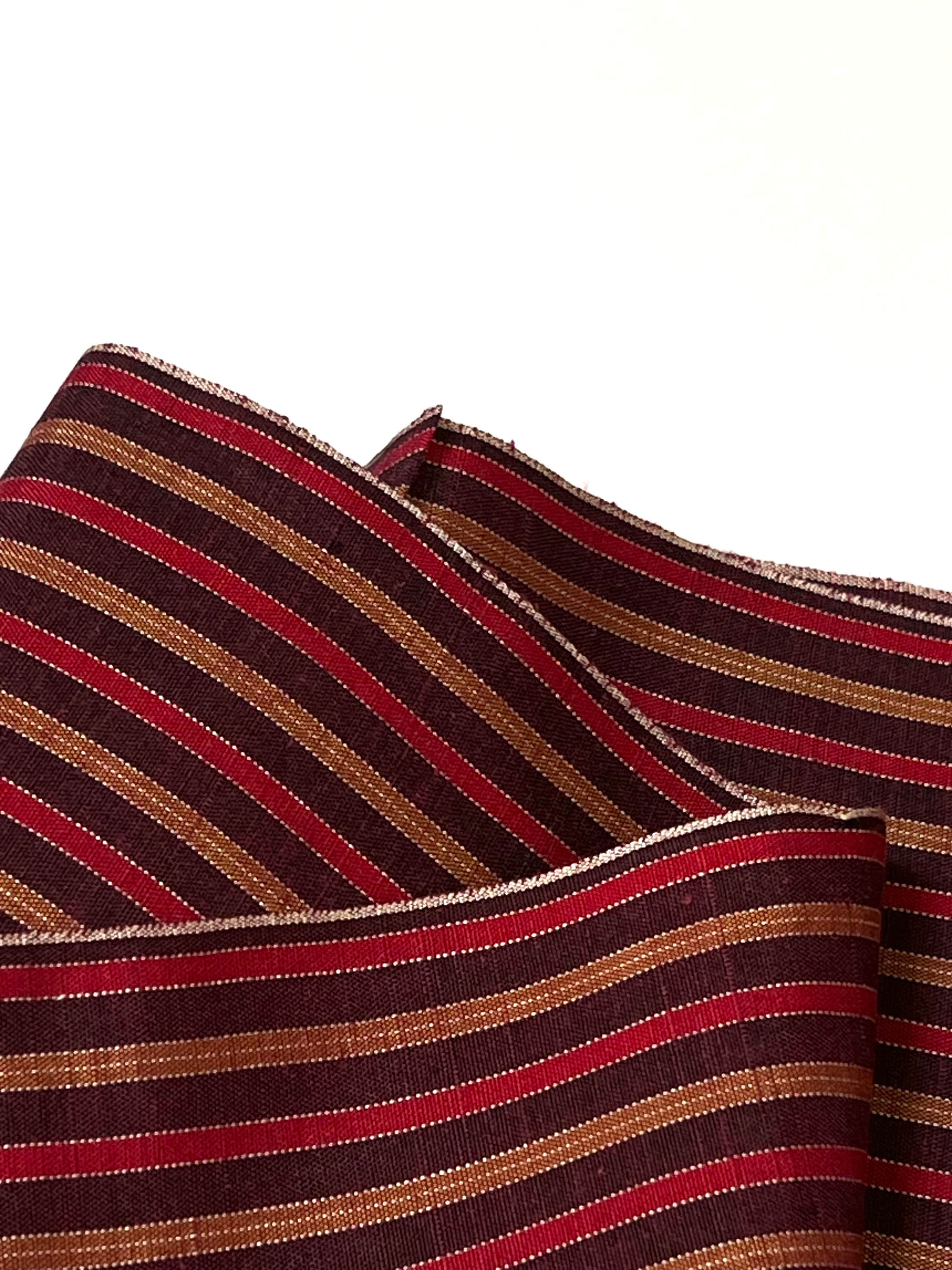 Rustic Pattern Silh Striped Silk Kimono Fabric Panel by the Yard Tsumugi Rustic Raw Silk ...