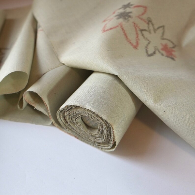 Light Green IKAT Tsumugi Silk Kimono Fabric unused bolt by the yard Karsuri Maple Leaf pattern 100/% Silk OFF the bolt Japanese Silk Textile