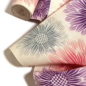 Hemp and Cotton Yukata Kimono Fabric unused bolt by the yard Large Flower Floral OFF the bolt  Japanese Panel Textile hemp 30/70% cotton