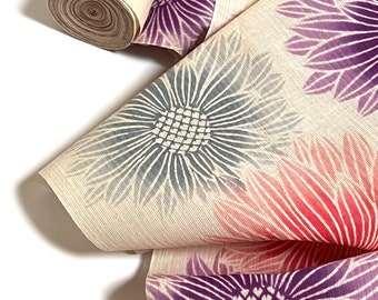 Hemp and Cotton Yukata Kimono Fabric unused bolt by the yard Large Flower Floral OFF the bolt  Japanese Panel Textile hemp 30/70% cotton