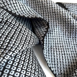 Black Vintage Japanese 100% Silk Kimono Fabric full Shibori Tie Dye unused bolt by the yard in length OFF the bolt Sustainable Sewing Gift