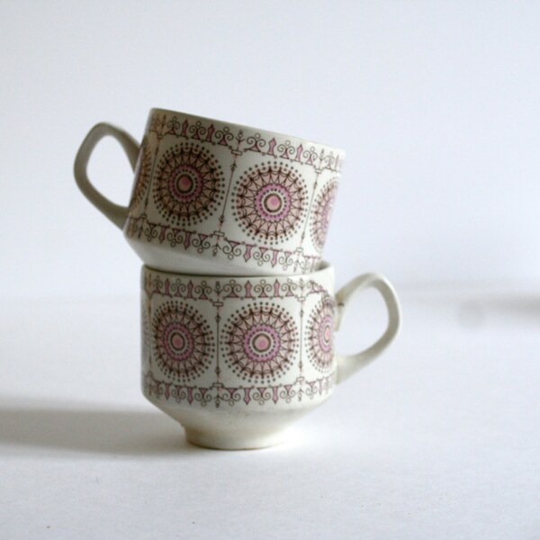 vintage spanish coffee cups set of two Pontesa Ironstone Granada Pattern