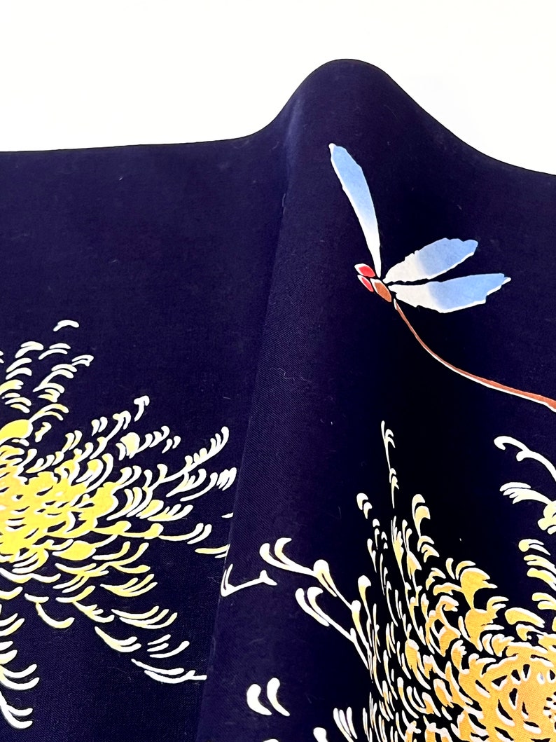 Indigo Blue Cotton Yukata Kimono Fabric Dragonfly and Kiku Etsy