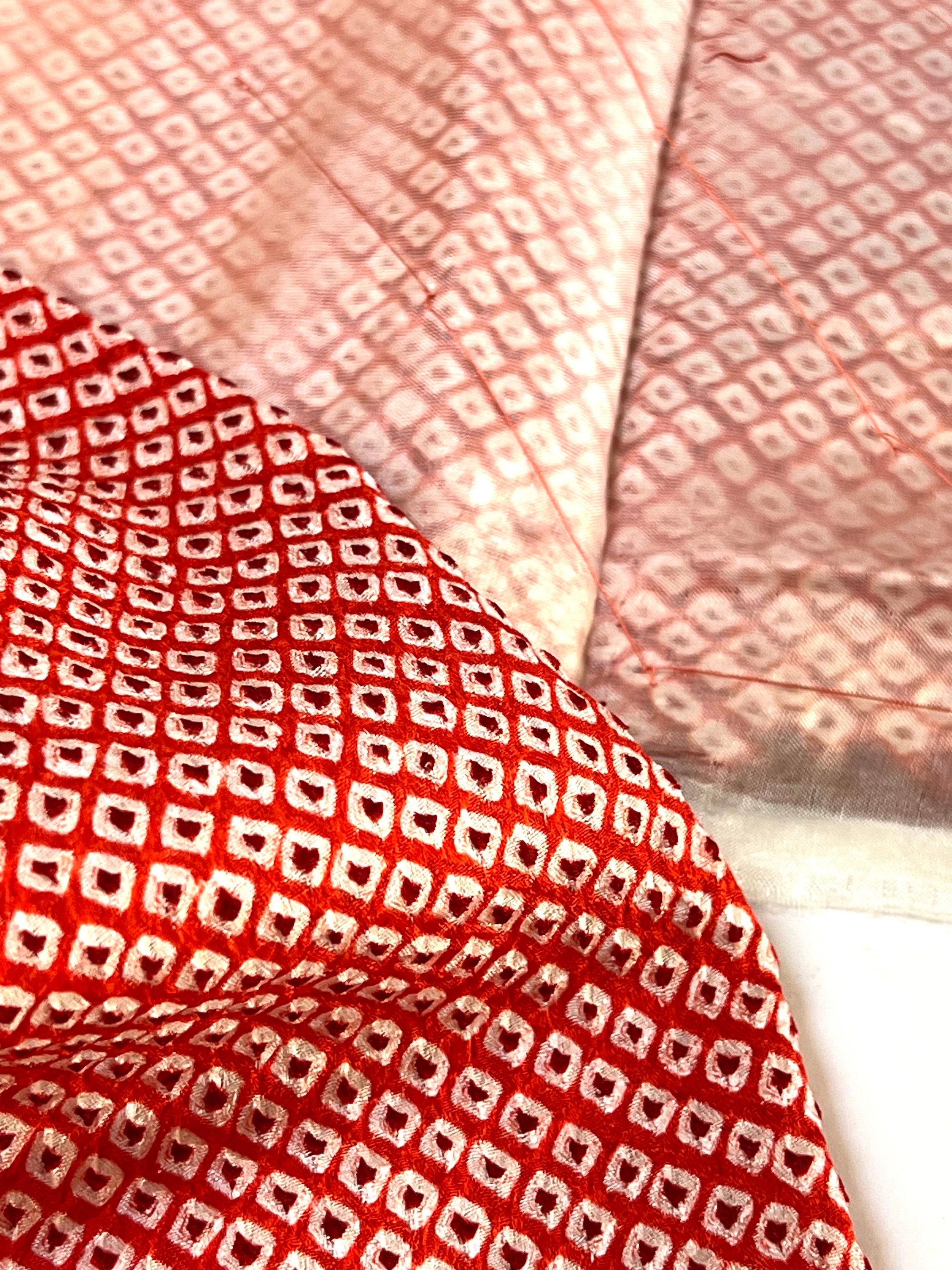 Red and White Full Shibori Silk Kimono Fabric / Vintage