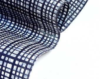 Japanese Indigo Cotton Yukata Kimono Fabric Panel bolt by the yard Blue and White abstract modern grid 100% Cotton sustainable eco
