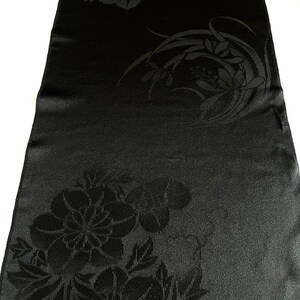 Black Vintage Silk Kimono Fabric woven floral jacquard Japanese 100% silk textile. Sustainable sewing materials Eco Friendly image 2