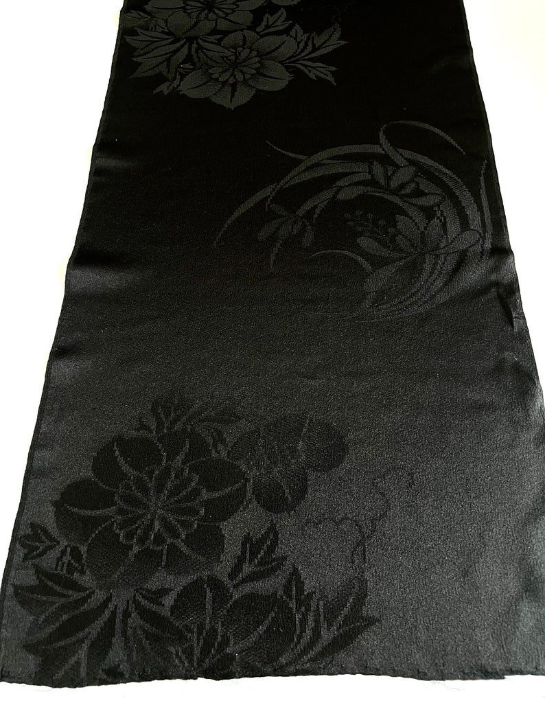 Black Vintage Silk Kimono Fabric woven floral jacquard Japanese 100% silk textile. Sustainable sewing materials Eco Friendly image 2