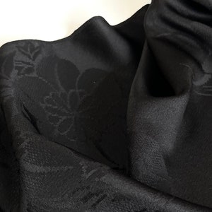 Black Vintage Silk Kimono Fabric woven floral jacquard Japanese 100% silk textile. Sustainable sewing materials Eco Friendly image 4