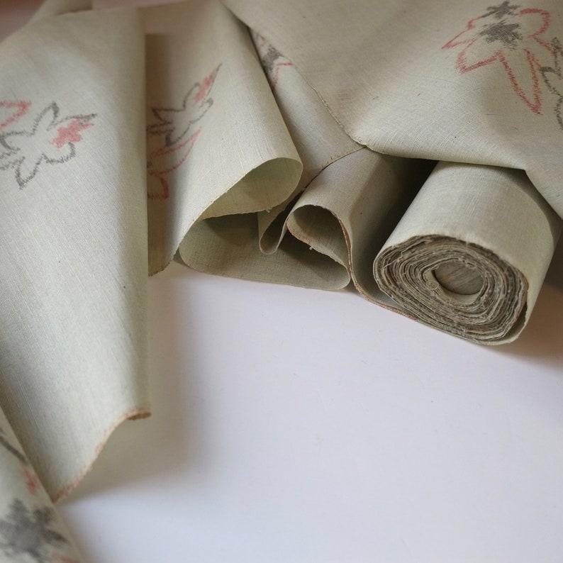 Light Green IKAT Tsumugi Silk Kimono Fabric unused bolt by the yard Karsuri Maple Leaf pattern 100/% Silk OFF the bolt Japanese Silk Textile