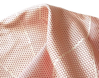 Vintage Kimono Fabric: Cream & Red IKAT Tsumugi Silk Patchwork