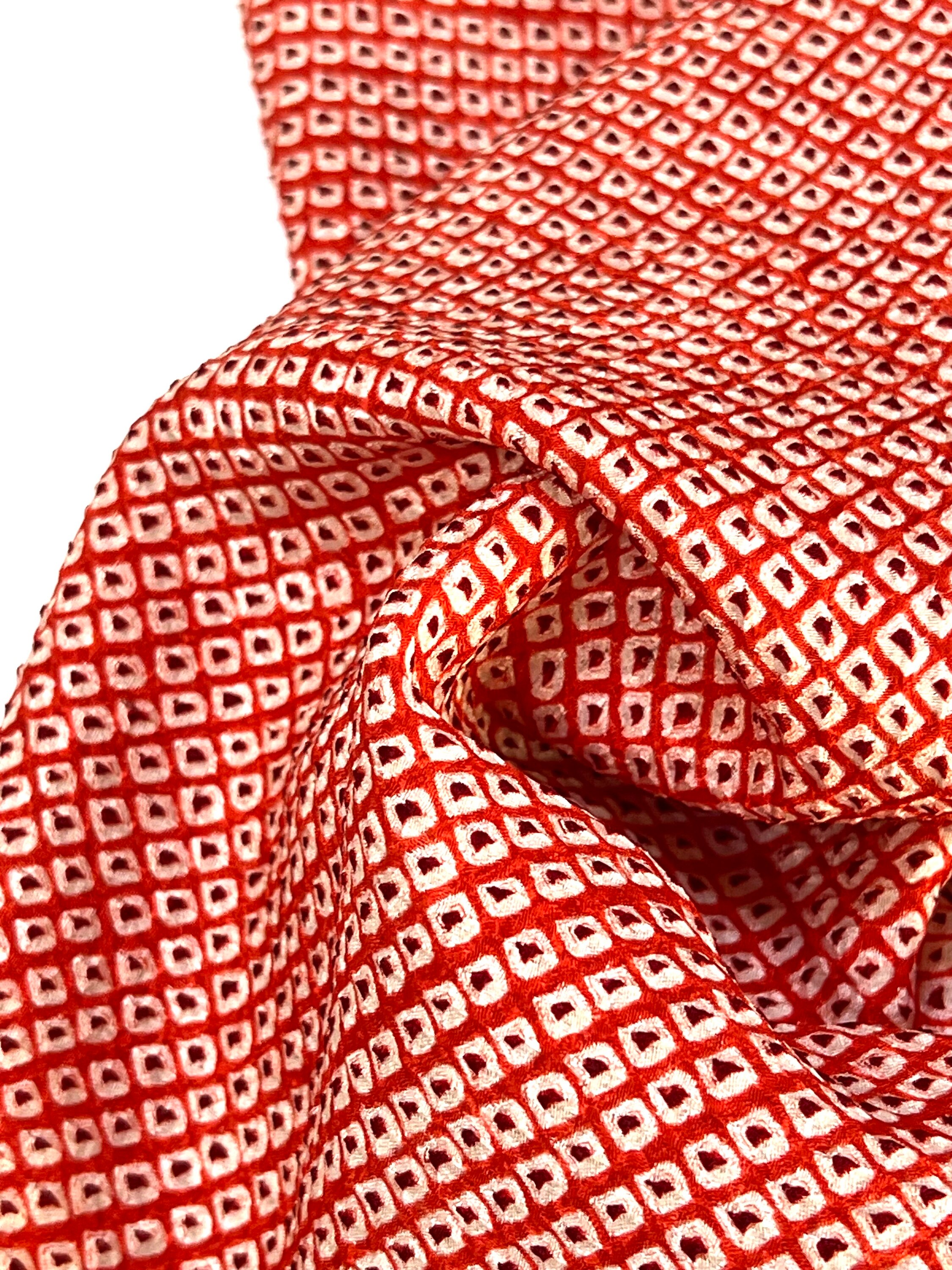 Red and White Full Shibori Silk Kimono Fabric / Vintage