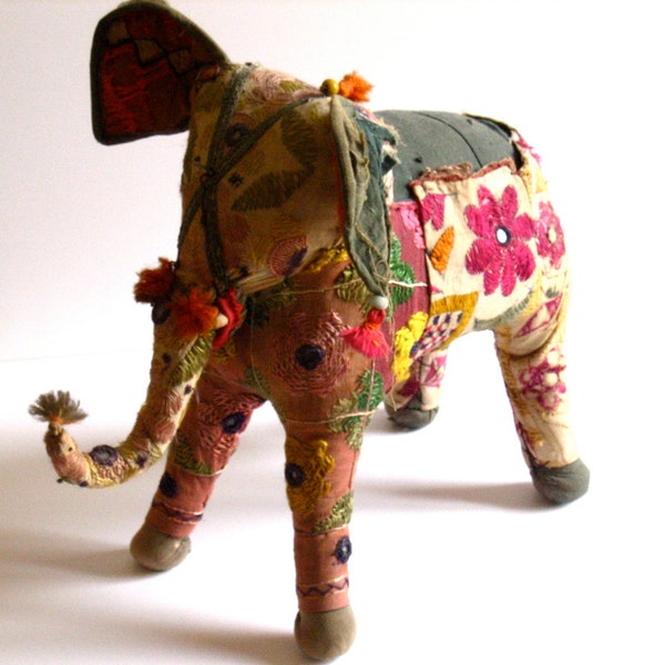 vintage patchwork indian elephant made from old embroidered textiles