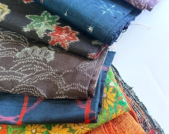 Tsumugi Kimono Silk Fabric Scrap Bundle: Japanese Textile Art Stash