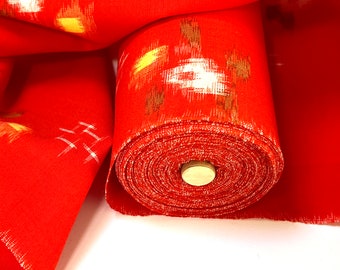 Red IKAT Wool Kimono Fabric bolt by the yard in length Floral Kasuri 100% Wool Sustainable Sewing Gift for Quilter Boho Christmas Decor