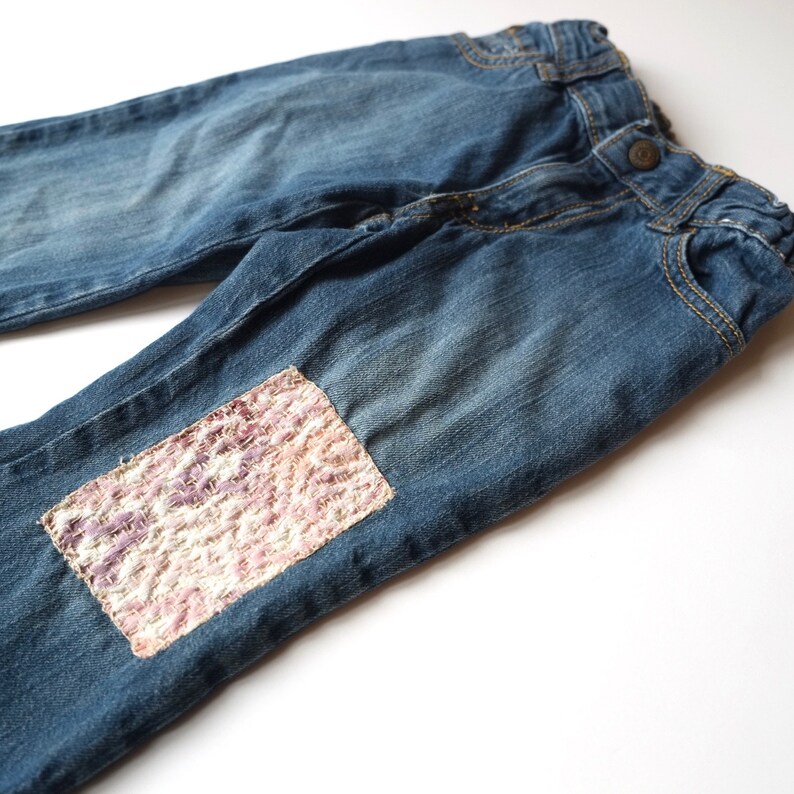 Girls Distressed Jeans Floral Silk Patched Boro Wabi Sabi 2T - Etsy