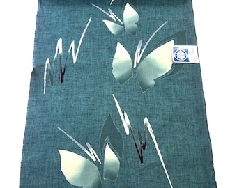 Blue Butterfly Cotton Yukata Kimono Fabric by the yard In Length Japanese 100% Cotton Sustainable Sewing Quilters Gift