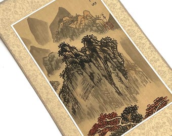 Origineel Sumi-e-berglandschapsschilderij: traditionele handgeschilderde Japanse inktkunst