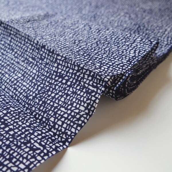 Indigo Blue Yukata Cotton Kimono Fabric unused bolt by the yard Navy Blue and White Abstract print 100% Cotton OFF the bolt