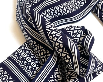 Indigo Blue Japanese Cotton Fabric, Geometric Stripes, Kimono Textile by the Yard in length