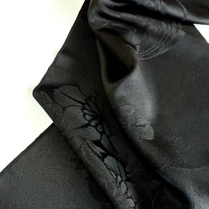 Black Vintage Silk Kimono Fabric woven floral jacquard Japanese 100% silk textile. Sustainable sewing materials Eco Friendly image 3