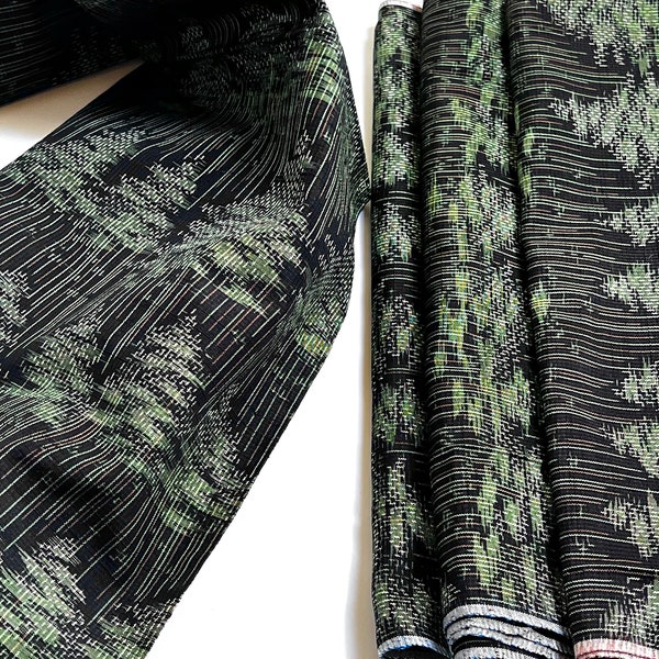Japanese Silk Tokamachi Tsumugi IKAT Kasuri Kimono Fabric Panel Christmas winter forest pattern / recycled Eco Sustainable Raw Silk Textile
